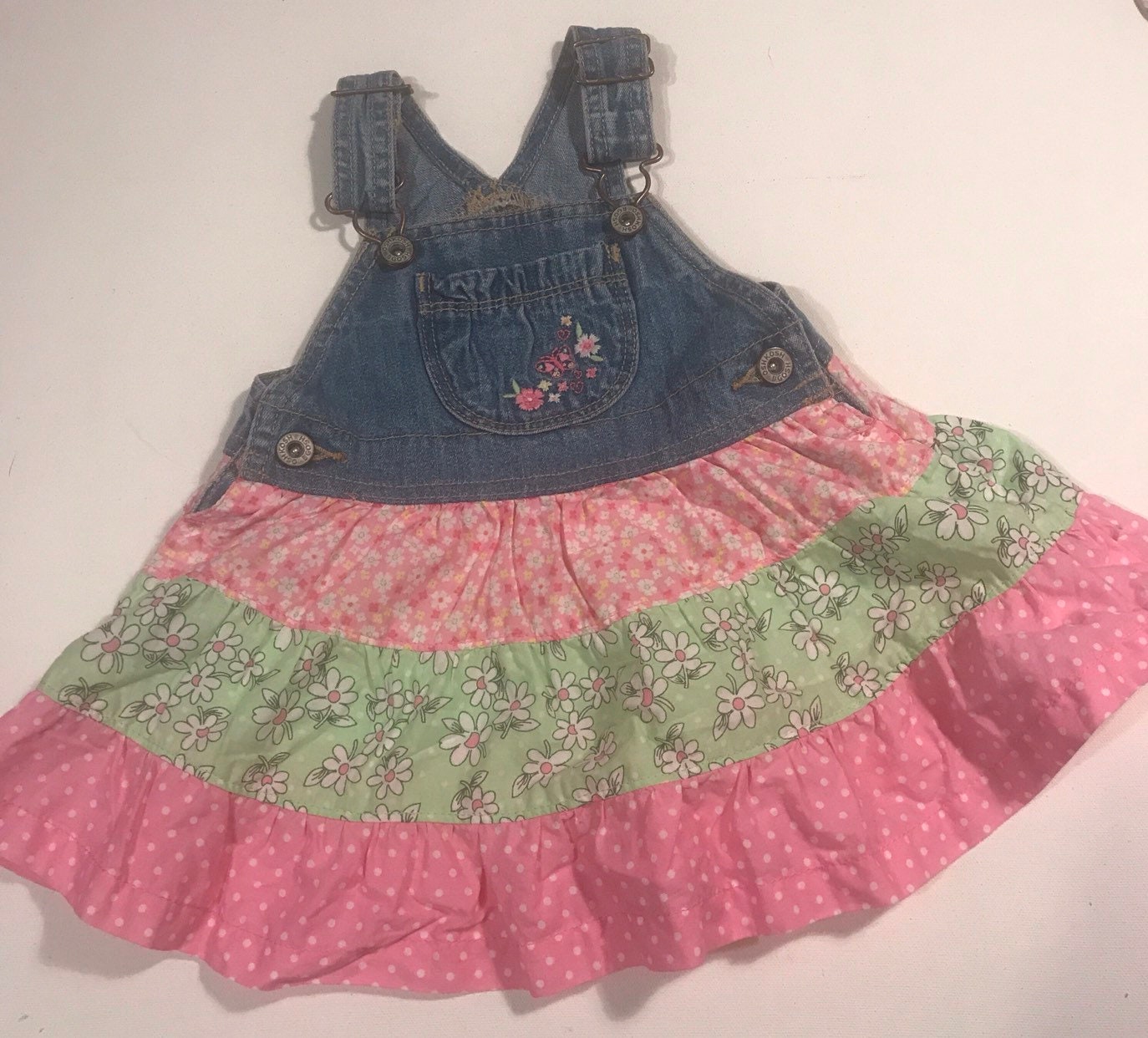 Oshkosh Vestbak Tiered Ruffle Overall Jean Jumper Dress Sz 9 - Etsy