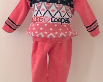 Vintage Baby Infant Ensemble,infant set,Alice Cooper,knit sweater,knit pants,acrylic outfit,acrylic sweater set rock and roll