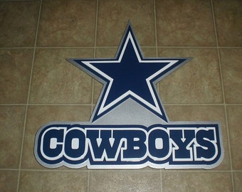 May include: A silver and blue Dallas Cowboys logo featuring a five-pointed star and the word "COWBOYS" in a bold, blue font.