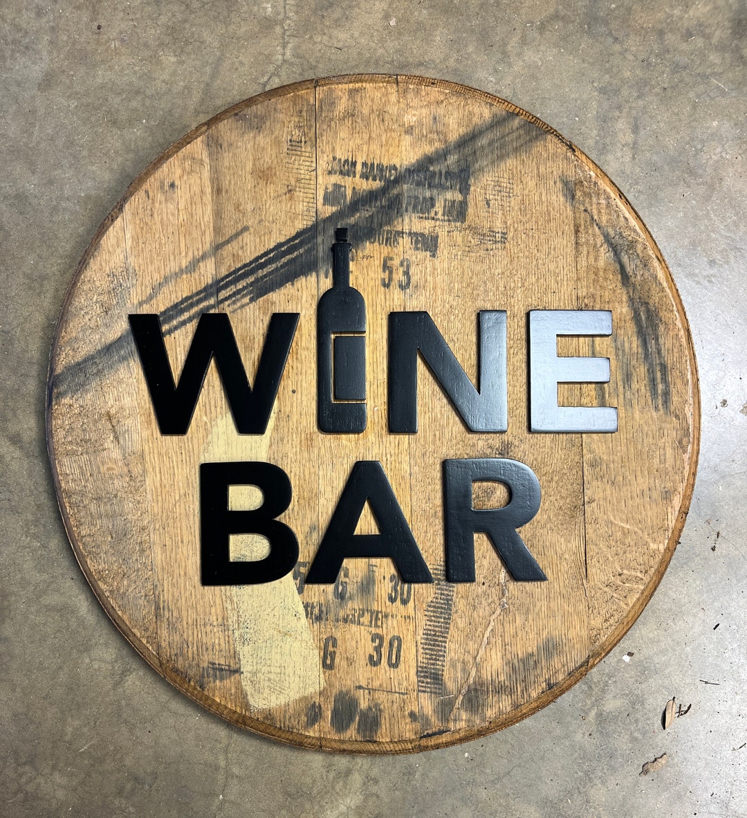 Wine Whiskey Barrel Lid Wall Display Wine Bar Etsy