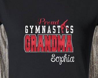 GYMNASTICS MIMI Bling Hot Fix Sports Gym Mom C Rhinestone Iron on T-Shirt
