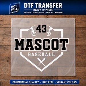 Baseball Mascot DTF Transfer Ready to Press, Custom Youth Team Shirt Transfer, Team Mom Game Day Iron On