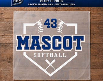 Softball Mascot DTF Transfer Ready to Press, Custom Team Shirt Transfer, Summer Youth Softball Iron On, Softball Mascot Transfer