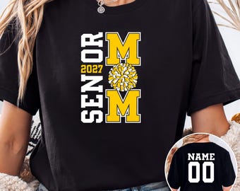 Senior Cheer Mom Shirt Class of 2027, Personalized Name & Number Back, Custom School Colors, Cheer Mom Tee Senior Night Shirt