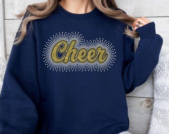 Cheer Sweatshirt, Rhinestone Glitter Custom Cheer Mom Hoodie, Cheer Team Competition Sweatshirt