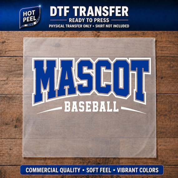 Custom Mascot Baseball DTF Transfer, Ready to Press Heat Transfer, Personalized Team Colors Baseball Design, Youth & High School Spirit Wear