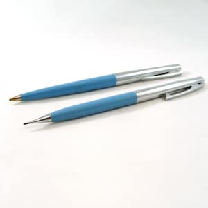 Vintage Sheaffer Snorkel Blue and Silver Ballpoint Pen & Propelling Pencil Set Collectible Writing Tools Made in USA
