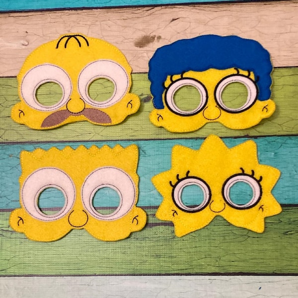 Simpsons Family Felt Mask - Deluxe Felt Mask -- Kids Mask – Costume – Dress-Up -- Halloween -- Pretend Play -- Inspired by TV Show