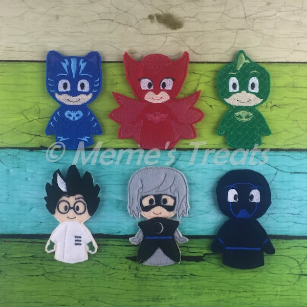 Set of 6 Finger Puppets - Inspired by Bedtime Hero - Pajama Heros show