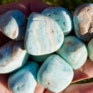 Large Blue Aragonite Tumbled Stone | Caribbean Calcite from Pakistan | Great Deal for Large Blue Aragonite Tumbled Stone