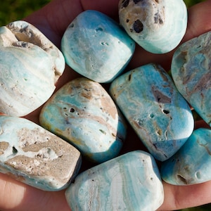 Extra Large Blue Aragonite Tumbled Stone | Caribbean Calcite Tumbled Stone from Pakistan | Best Deals for XL Blue Aragonite Tumbled Stone