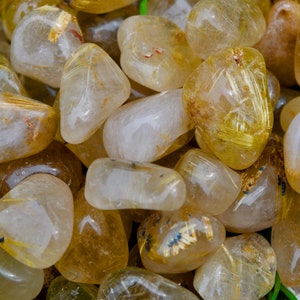 Gold Rutilated Quartz Tumbled Stone  | Crystal Affirmation &quot;My mind is becoming highly receptive to the subtle energies of the Universe&quot;