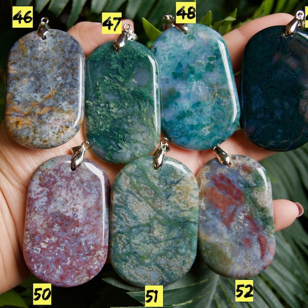 Large Moss Agate Pendant | Choice with Chain or Without Chain