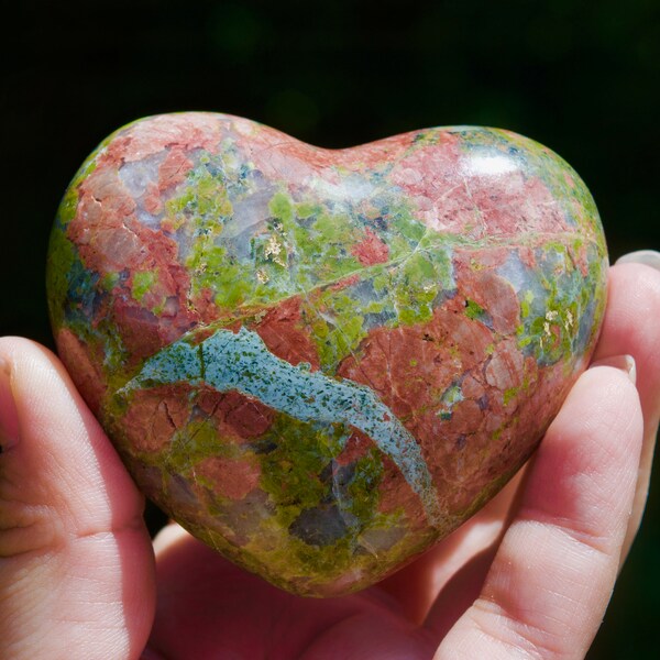 Unique Unakite Heart from South Africa | Pink Orthoclase Feldspar | Green Epidote | Mineral Specimen | Reiki Chakra | Crystal Quartz