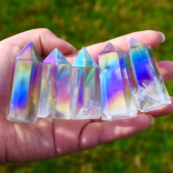 Small High quality Angel aura Quartz wand point, healing Crystal, mega sparkling angel aura, magical wand, self-standing wand