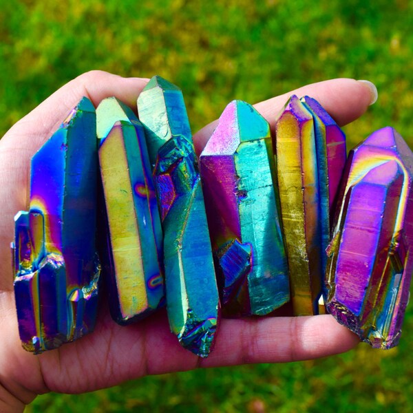 Large Unique Rainbow Aura Crystal Quartz Point, titanium crystal, healing crystal, gemstone,mineral specimens,raw crystal quartz,aura quartz
