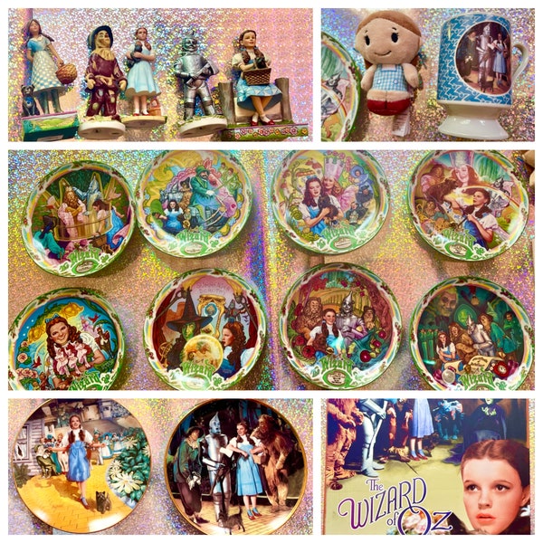 18 The Wizard of Oz Collection Lot | 8 Music Box Plates | 5 Figurines | 1 Metal Poster | 1 Cup | 2 Wall Plates | 1 Stuffed Doll