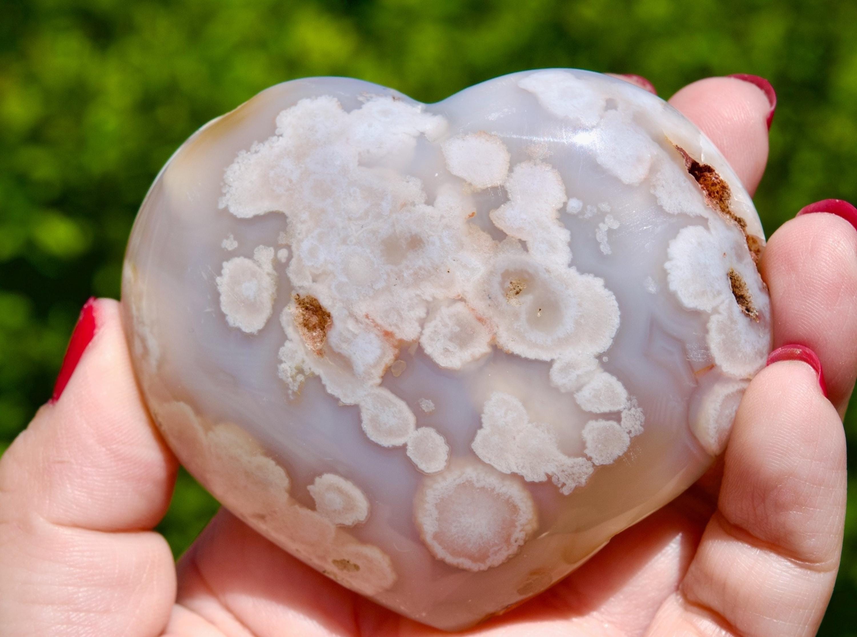 Flower Agate Heart Carving from Madagascar | Sakura Agate Heart Carving | Gemstone Heart Carving with Full of Inclusions | ItemID B