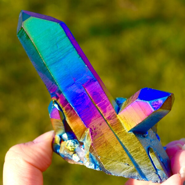 Twin Rainbow Aura Crystal Quartz Cluster, Flame Twin Crystal Aura Cluster ,Gemstone, Healing Stone, Mineral Specimen, Reiki chakra, gems