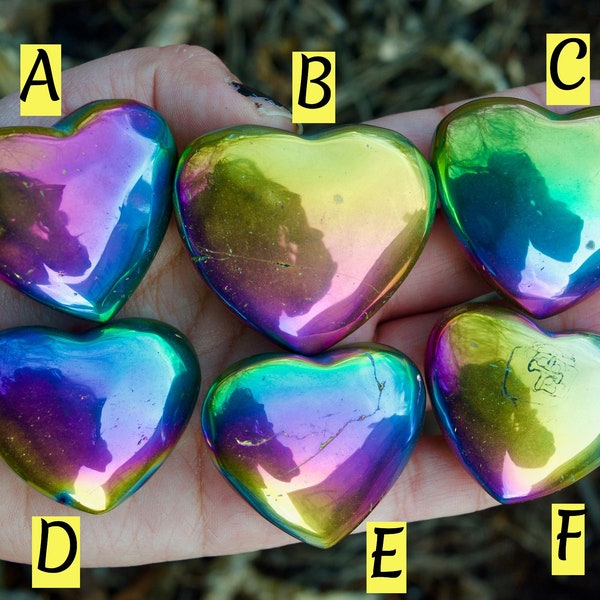 Rainbow Aura Crystal Quartz Heart | Titanium Aura Quartz Heart