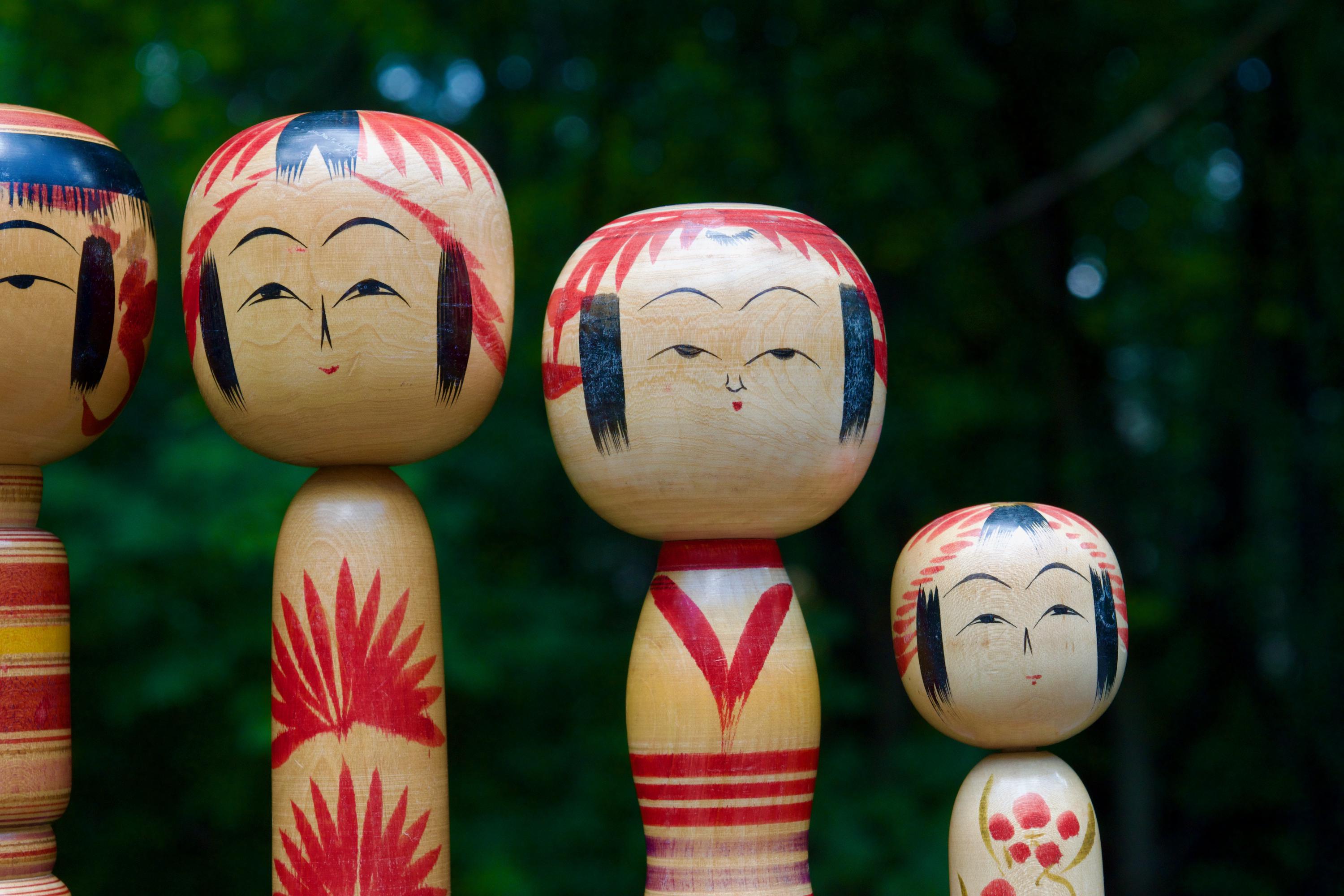 コケシ人形5体 ヴィンテージこけしセット｜様々なこけし職人による5体の伝統木人形