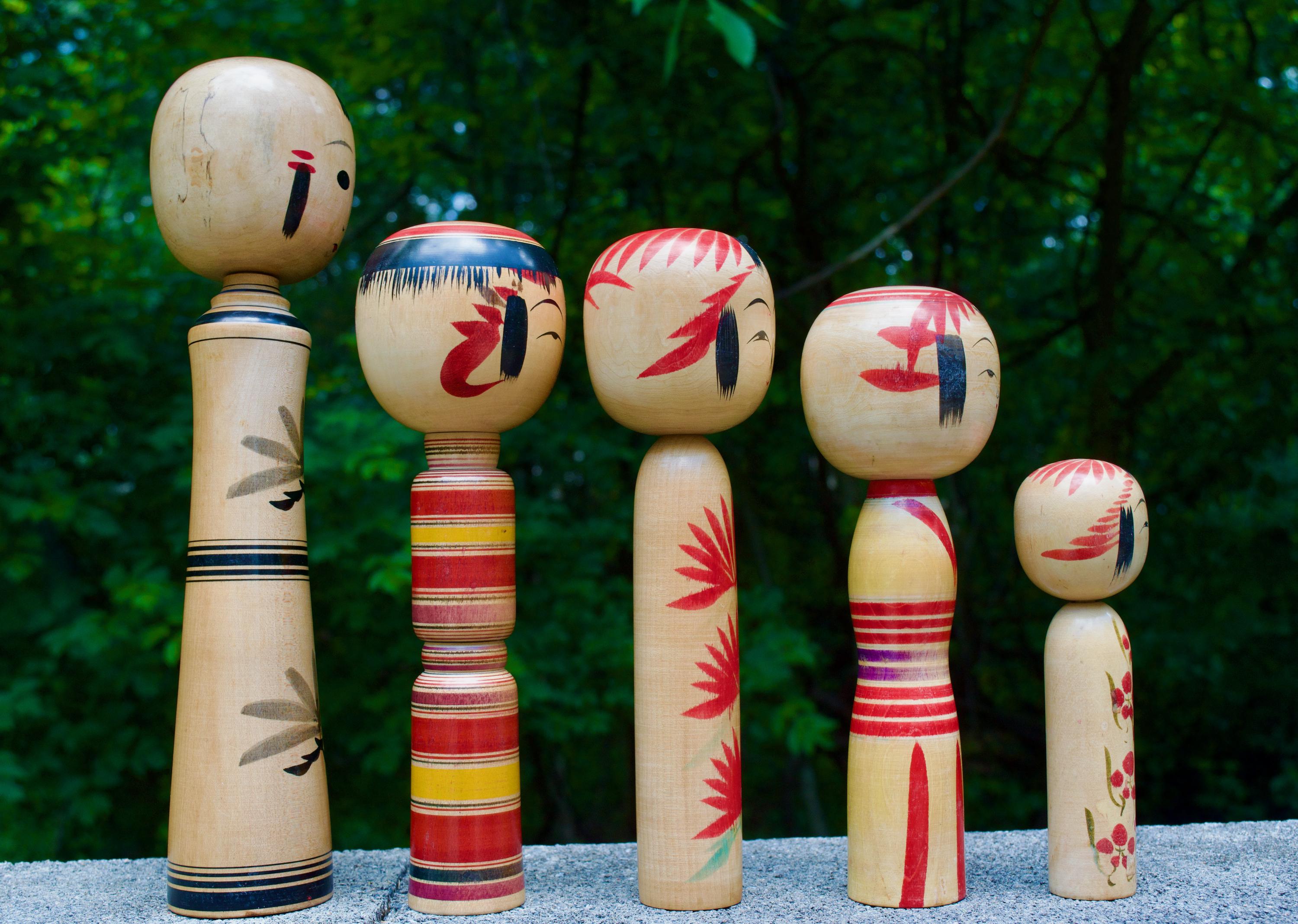 コケシ人形5体 ヴィンテージこけしセット｜様々なこけし職人による5体の伝統木人形