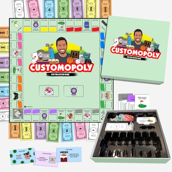 Personalized Customopoly Board Game: Custom Portrait Collage Edition Christmas Gift