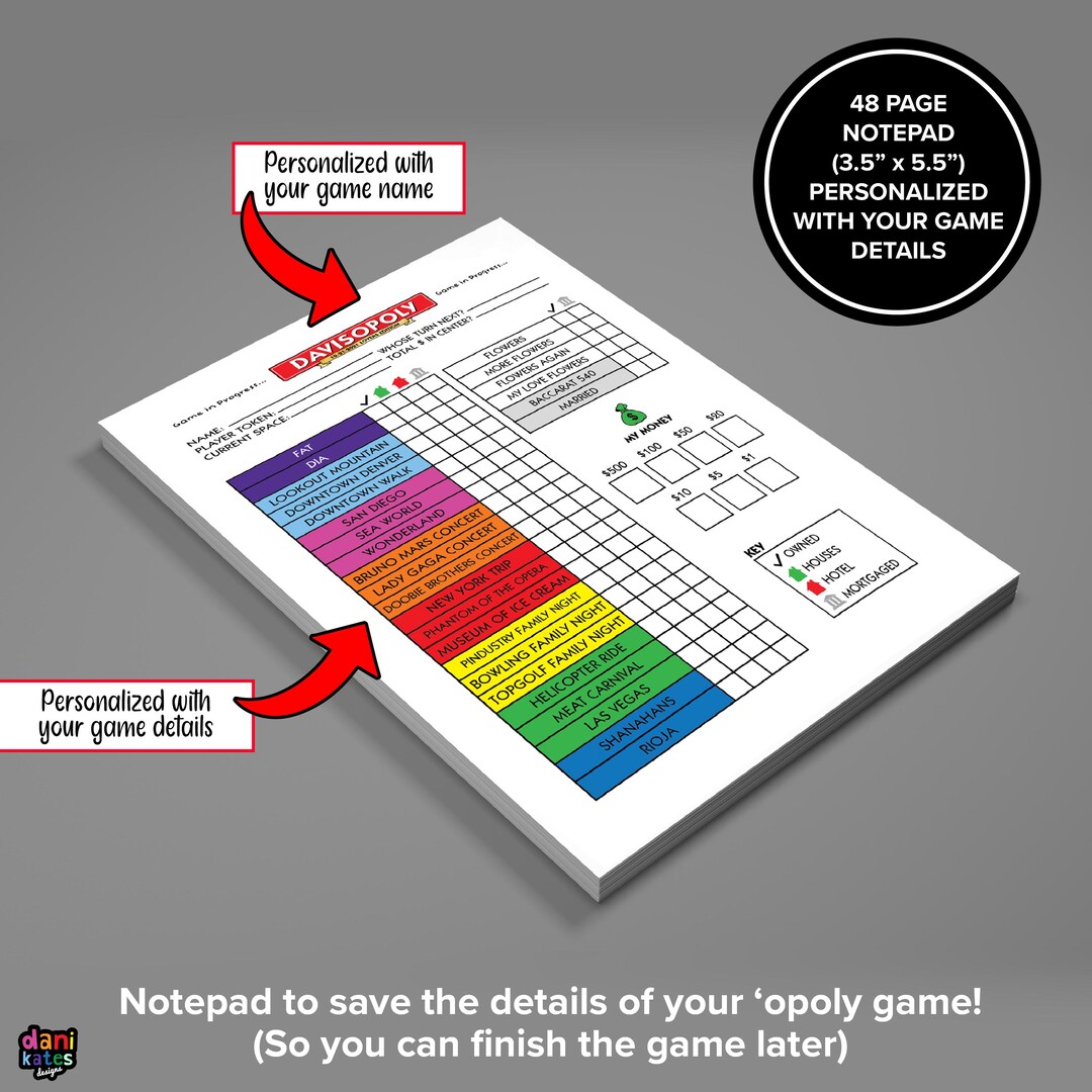 Score Table For Notepad Personalized Opoly Notepad - Save My Game-score Pad-personalized Board ...