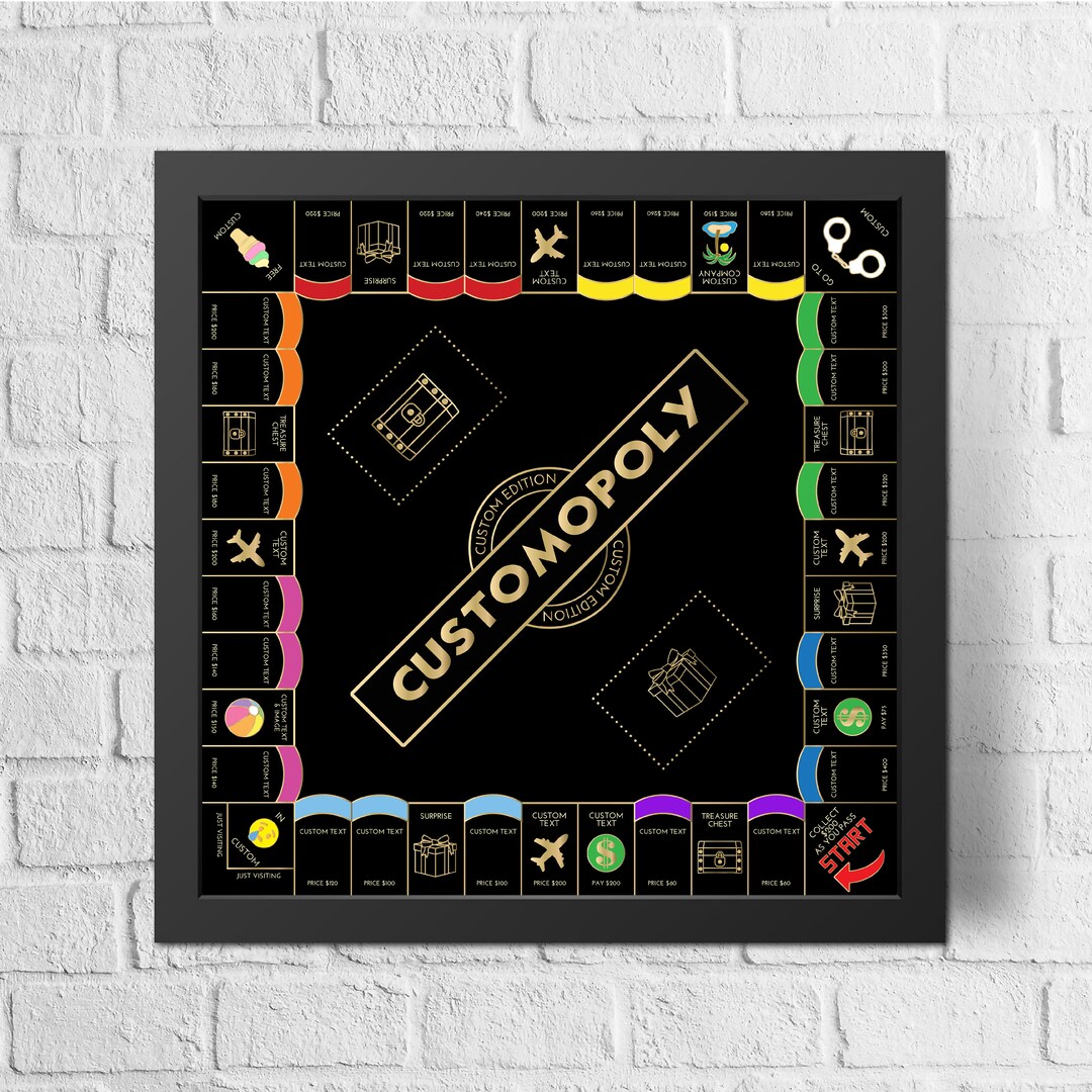 Customopoly Game Board Wall Artblack/gold Fathers Day Gift Customized