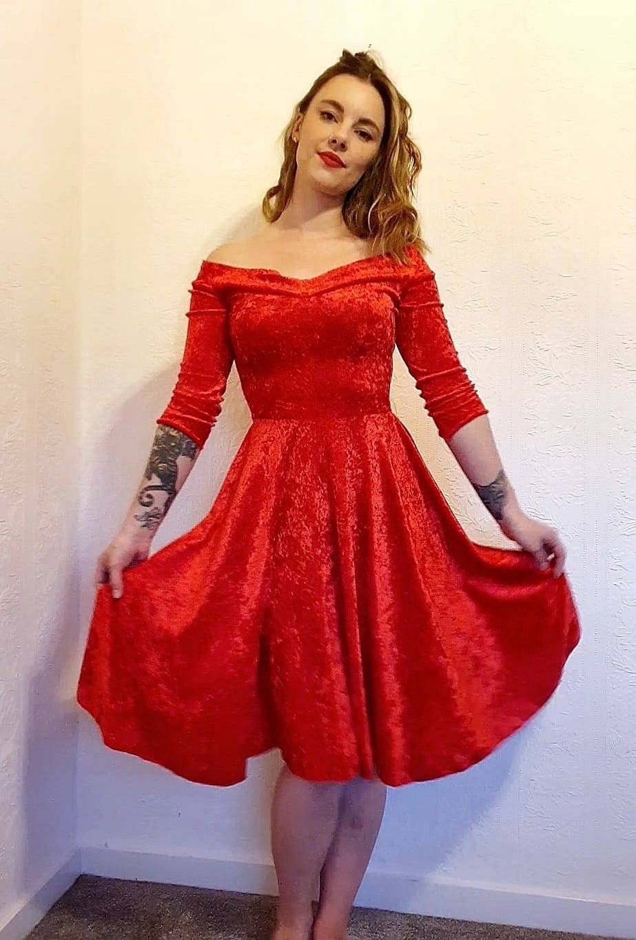 Full Swing Red off the Shoulder Dress Circle Skirt Red Velvet Made to Measure 1940s Rockabilly Grease Pin up Vintage Style Dress Etsy