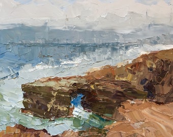 Sunset Cliffs Arch, San Diego-Palette Knife Oil Painting