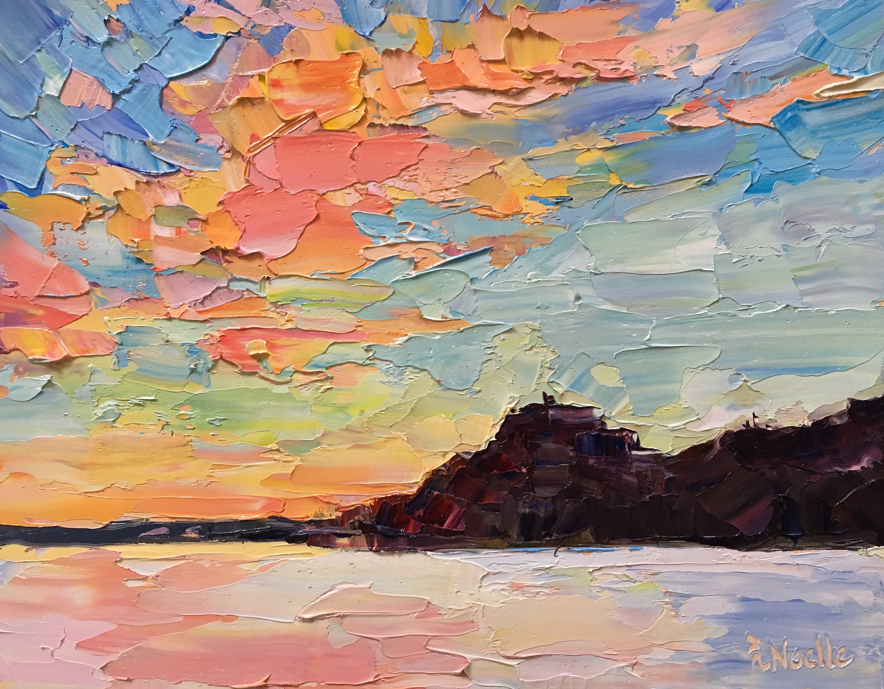 Noelle Rainbow Galaxy Palette Knife Oil Painting by R