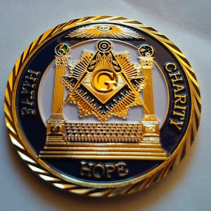 Masonic Pillars Faith Hope Charity Commemorative Master Mason two sided Coin