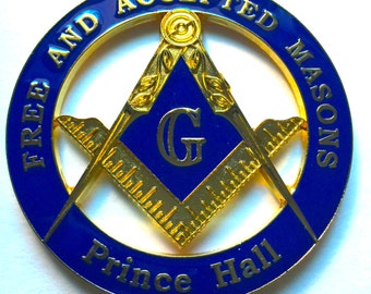 Masonic Prince Hall  Heavy Metal Car Emblem Blue And Gold Finish