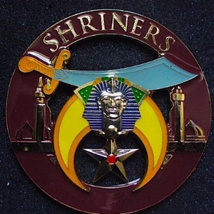 Masonic Shriners Auto Car Emblem 3&quot; Heavy Alloy Rust Resistant Metal Made with Brilliant Colors For The Shriners Freemasons