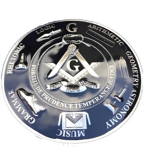 Distintivo Massone Posteriore Per Auto Massone AF&AM Nero E Argento Emblema Loggia Blu
