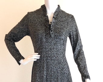 VTG 1970s Black Silver Metallic Lurex Knit Disco Gown Long Sleeve Size S summer