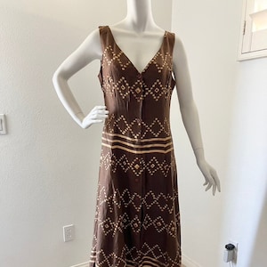 vintage 80s brown linen / 1980s dkny jeans dress / summer button up dress