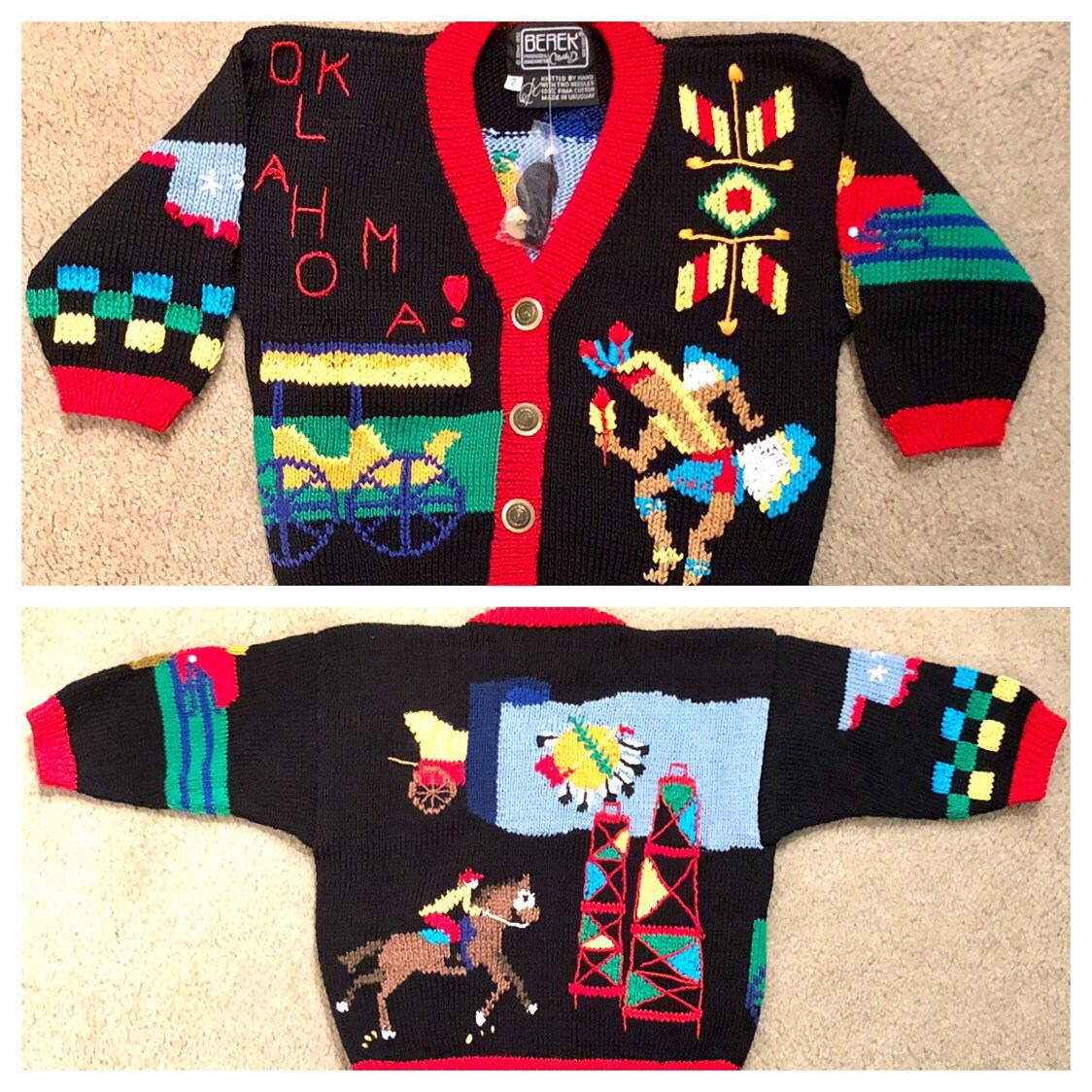 Vintage Berek 1992 Oklahoma Hand Knitted Sweater Kids Size 2 Novelty Football Indian Etsy