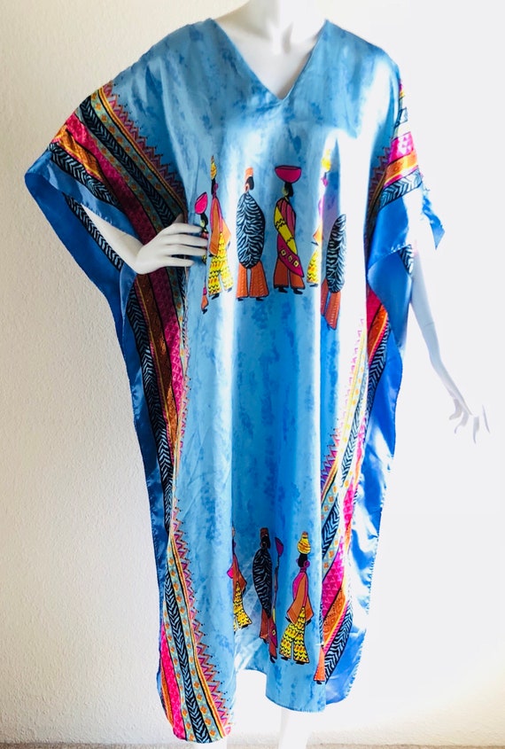 Winlar Blue Shiny Caftan Maxi Dress CoverUp Daydre