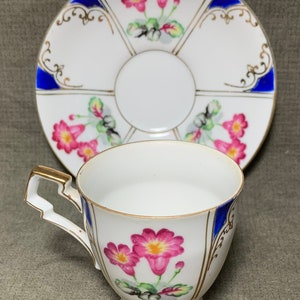 Vintage UCAGCO China Demitasse Teetasse Set Blues Pinks floral