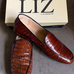 Ladies Liz Claiborne Brown Faux Alligator Loafers Skin Slip On 7M Caroline Italy
