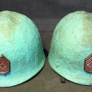 Pair Of Vintage Army Military Plastic Fiberglass Helmets War WW2 Toy Youth