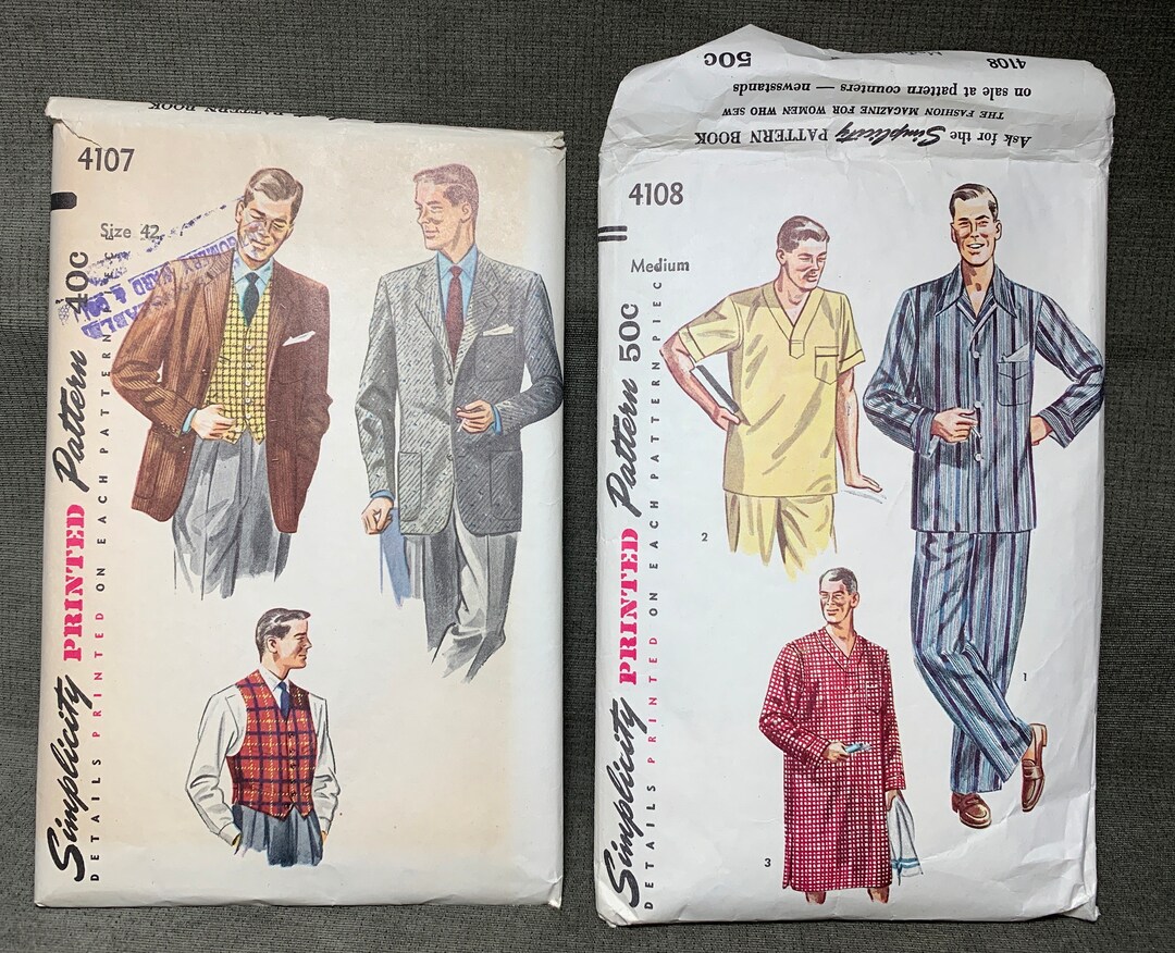 2 Vintage Simplicity Mens Sewing Patterns 4107 4108 Etsy