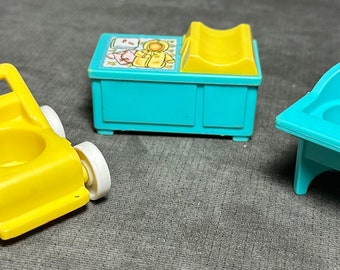 Vtg Fisher Price Little People Baby Nursery Changing Table Stroller High Chair