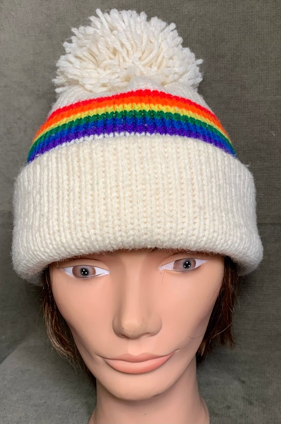 Vintage Rainbow Pride Handmade Knit Ski Winter Hat