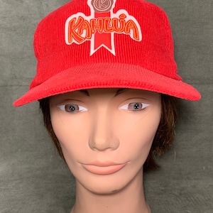 Vintage Kahlúa Corduroy Leather Strapback Trucker Hat Cap Red OSFM