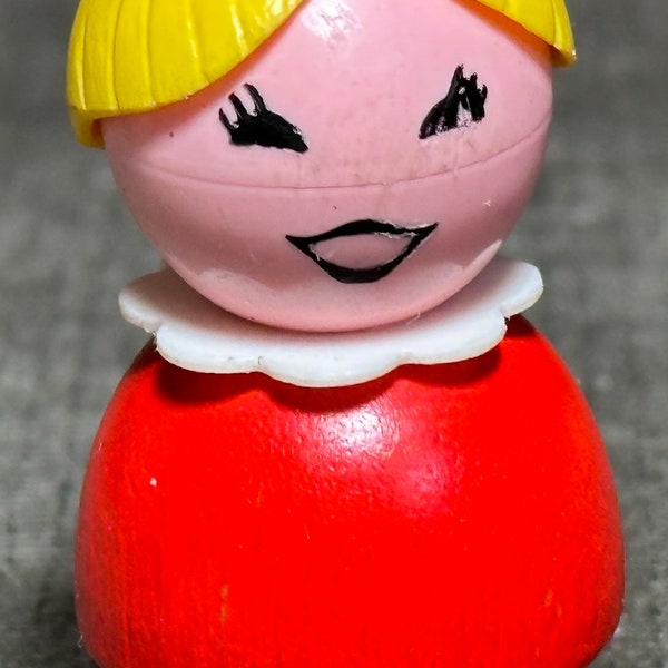 Vintage Fisher-Price Little People Blonde Ponytail Mom Wood Red Child Body