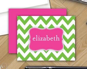 Chevron Personalized Note Cards - Monogrammed Notecard Stationery - Folded Note Paper with Envelopes - Create Your Own Stationary