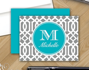 Lattice Monogrammed Notecards - Personalized Note Card Stationery - Folded Note Paper with Envelopes - Create Your Own Preppy Stationary